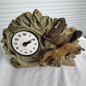 Wild Horses Quartz Clock Carved Stone For Mantel, Desk Or Shelf Tested